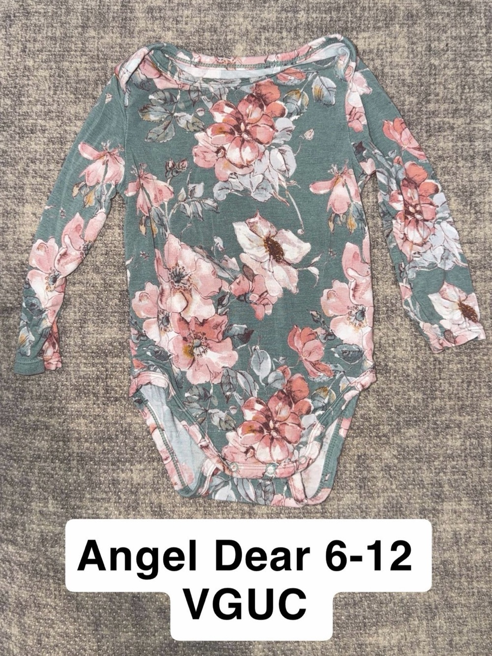 Angel Dear Sage Green Floral Long-Sleeve One-Piece